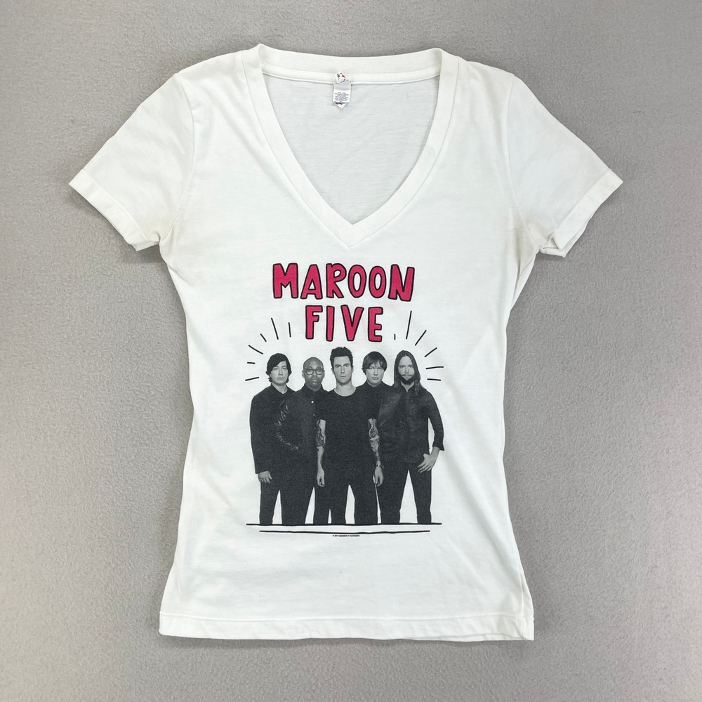 Maroon 5 Band T-Shirt Womens M White V-Neck 2013 Short Sleeve USA Made‎